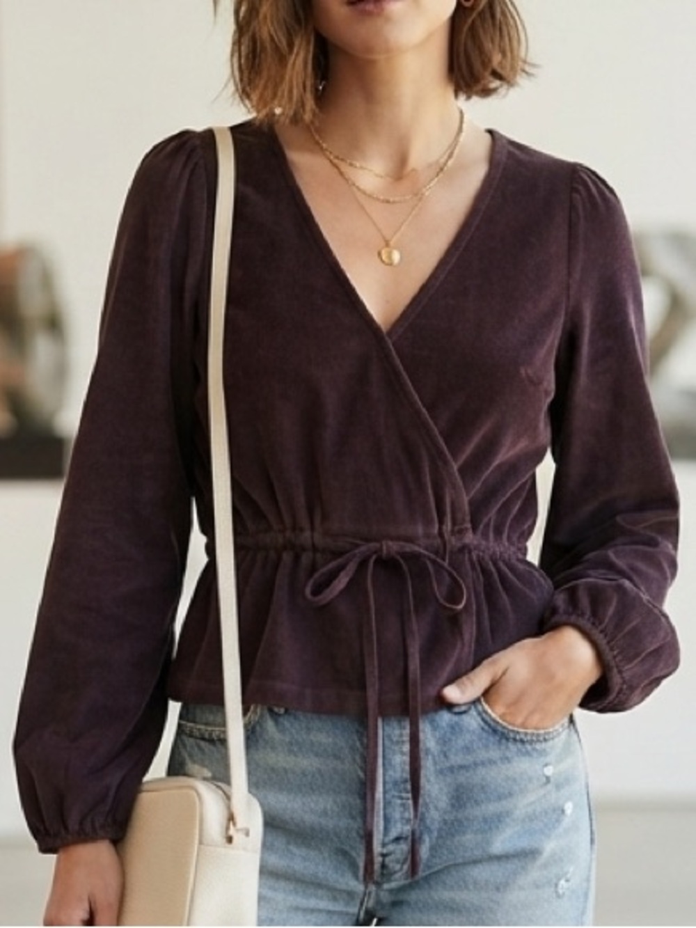 Madewell Deep Plum Wrap Blouse